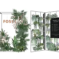 Elegant Plant Decorated Screen With Menu Board And Lush Greenery 3d model