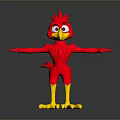 Red Cartoon Bird With Spread Arms Yellow Beak And Feet Against Gray Background