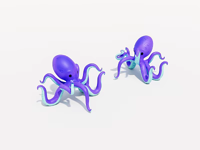 Two Purple Octopus Toys With Colorful Tentacles On White Background 3d model