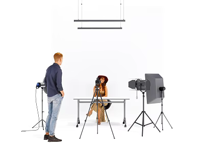 Commercial Photography Studio Equipment With Lighting Tripod And Camera Setup 3d model