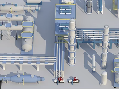 Modern Industrial Equipment Facility Layout With Pipes Towers And Storage Tanks 3d model