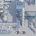 Modern Industrial Equipment Facility Layout With Pipes Towers And Storage Tanks