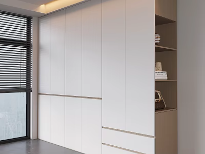 Modern Minimalist Full Height White Wardrobe With Side Open Display Storage Shelves For Bedroom 3d model