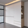 Modern Minimalist Full Height White Wardrobe With Side Open Display Storage Shelves For Bedroom