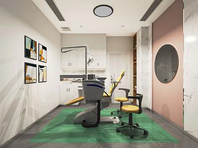 Dental Clinic Treatment Room With Dental Chair Medical Equipment And Wall Decorations 3d model