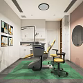 Dental Clinic Treatment Room With Dental Chair Medical Equipment And Wall Decorations