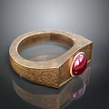 Elegant Golden Ring With Red Gemstone And Intricate Carved Decorative Patterns