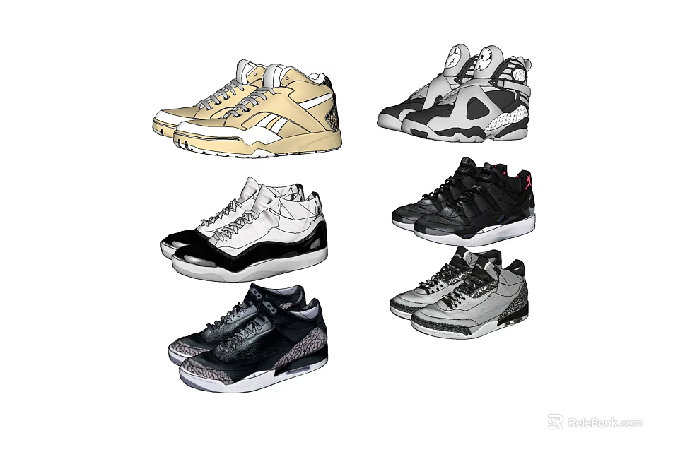 Stylish Sneakers Collection Featuring Various Colors And Modern Designs For Casual Wear 3d model 