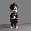 Cartoon Style Man in Black Jacket with Short Hair and Red Shoes Standing Pose