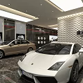 Luxury Car Showroom Featuring Mercedes Sedan And White Sports Car