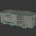 Cartoon Multi Story Apartment Building Scene With Gray Roof Beige Walls Windows And Reflection