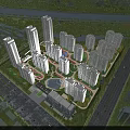 Aerial View Planning of Residential With High Rise Buildings Green Spaces Central Pool and River