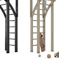 Outdoor Kids Climbing Frames With Black And Natural Wood Rope Net And Ladder Structures