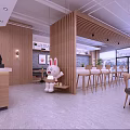 Modern Restaurant Interior With Wooden Partitions Bar Stools Rabbit Decor Open Space And Large Windows
