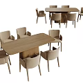 Modern Rectangular Wooden Dining Table Set With Light Upholstered Chairs 3d model