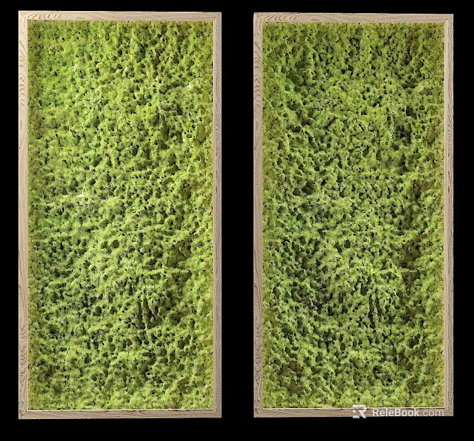 Vertical Living Plant Wall With Natural Green Moss Covered Surface And Wooden Frame 3d model 