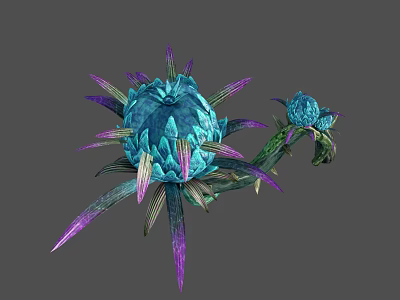 Exotic Natural Scene With Blue Purple Petals And Green Stem Plant 3d model