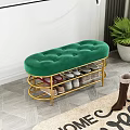 Green Tufted Velvet Storage Bench With Gold Metal Frame For Shoes Organizing