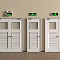 Modern White Double Doors With Glass Panels And Green Exit Signs