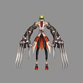 Game and Movie Character With Green Hair And Mechanical Arm Blades In Red Black Outfit