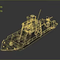 Gray Metal Patrol Boat With Antenna And Equipment On Deck Red Life Ring On Side