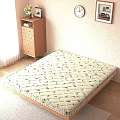 Comfortable Mattress With Diamond Quilted Leaf Print On Wooden Floor And Cabinet