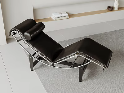 Black Leather Lounge Chair with Modern Curved Metal Frame and Comfortable Design 3d model