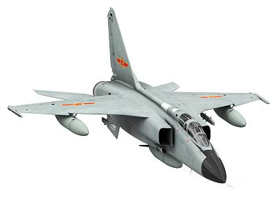 Military Fighter Jet With Gray Body Red Markings And Weapon Pylons 3d model