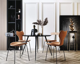 Modern Table and Chair Combination Round Metal Dining Table and Chair Combination 3d model
