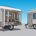 Two Red White Camper Trailers with Open Door Bicycle and Interior Seating 3d model