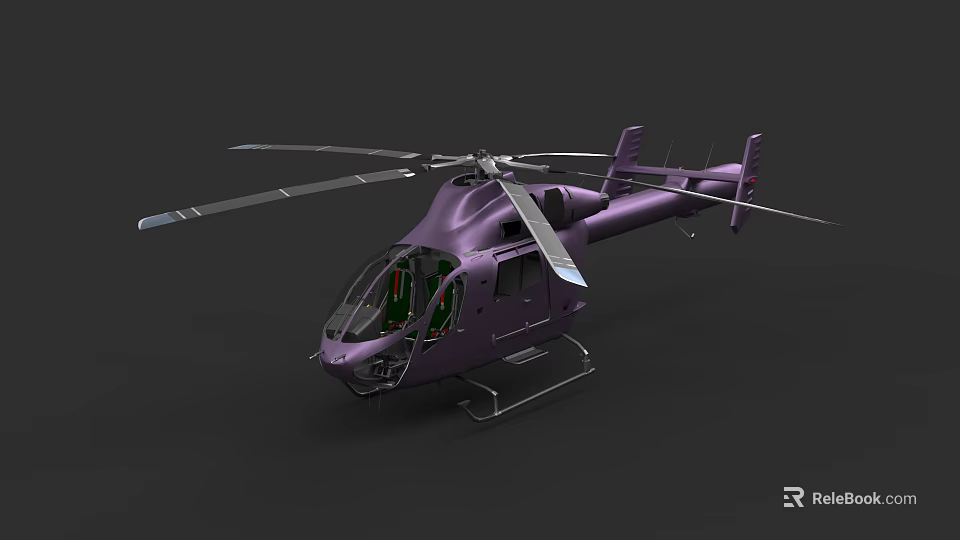 Modern Purple Helicopter With Main Rotors Tail Rotor And Cockpit Design 3d model 