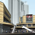 Vibrant Urban Commercial Street With Modern Glass Facade Building Shoppers And Pedestrians