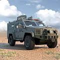 Gray Armored Military Car With Police Lights For Off Road Use