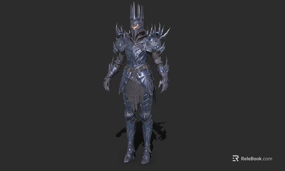 Dark Fantasy Game Movie Character In Spiked Scaled Armor With Crown Helmet And Intricate Gear 3d model 