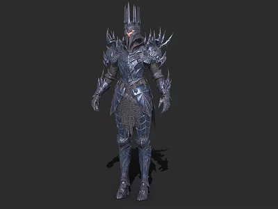 Dark Fantasy Game Movie Character In Spiked Scaled Armor With Crown Helmet And Intricate Gear 3d model