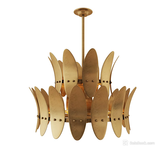 Elegant Golden Multi Layer Leaf Shaped Modern Chandelier for Home Interiors 3d model