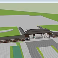 Traditional Chinese Entrance Gate With Classic Roof Wooden Columns Stone Pavement And Surrounding Trees