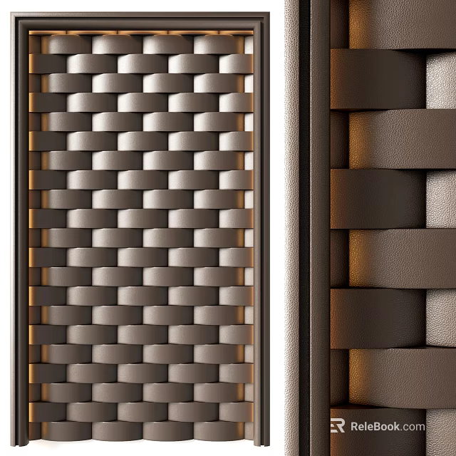 Modern Woven Texture Background Wall With Metallic Brown And Beige Geometric Panels 3d model 