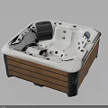 Square Shaped Jacuzzi Furniture With Wooden Frame White Interior Multiple Jets And Control Panel