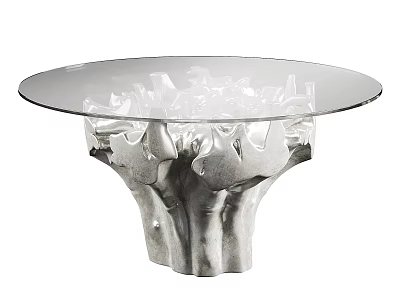 Modern Glass Top Dining Table With Silver Sculptural Base Design 3d model