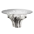 Modern Glass Top Dining Table With Silver Sculptural Base Design 3d model