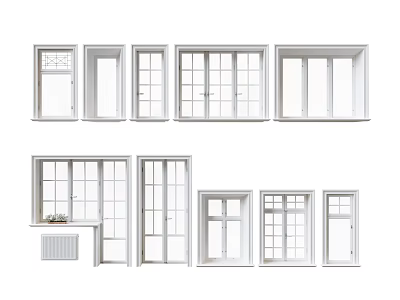 Casement Windows Various Designs With White Frames And Glass Panels 3d model