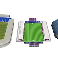 Stadium 3D Model Designs From Different Angles With Green Pitch And Colored Stands 3d model