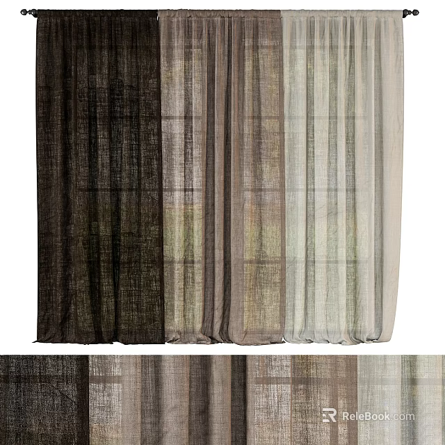 Curtains In Multiple Shades Of Neutral Tones With Textured Fabric And Elegant Drapes 3d model 