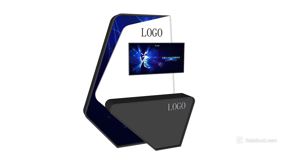 Modern Display Shelf With Geometric Structure LOGO Placement And Screen 3d model
