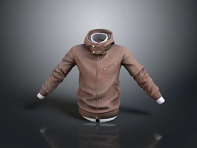 Brown Long Sleeved Hoodie With Zipper Hood And White Cuffs For Daily Comfortable Wear 3d model