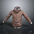 Brown Long Sleeved Hoodie With Zipper Hood And White Cuffs For Daily Comfortable Wear