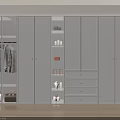 Modern White Built-in Wardrobe With Glass Doors Open Shelves Drawers And Interior Lighting