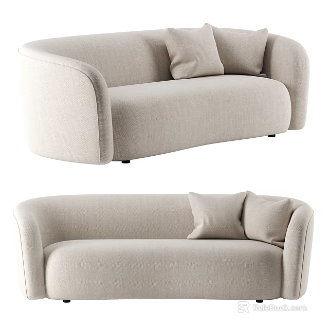 Beige Fabric Sectional Sofa with Plush Cushions and Modern Design for Living Room 3d model 