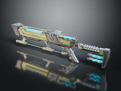 Futuristic Sci Fi Weapon With Metallic Frame Neon Blue Accents And Advanced Barrel Design 3d model
